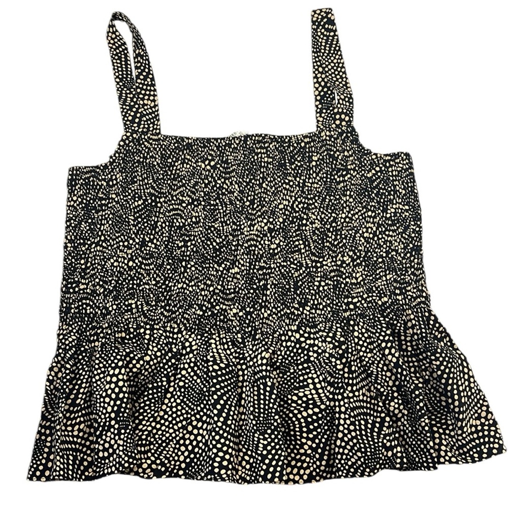 Madewell Black and Cream Polka Dot Smocked Tank